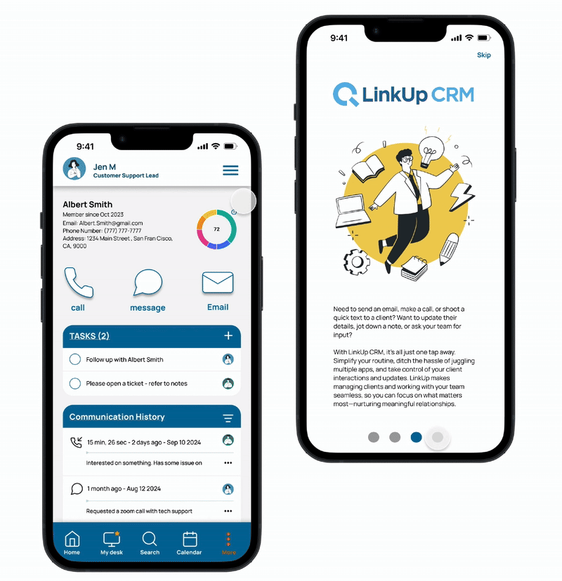 LinkUp CRM screens